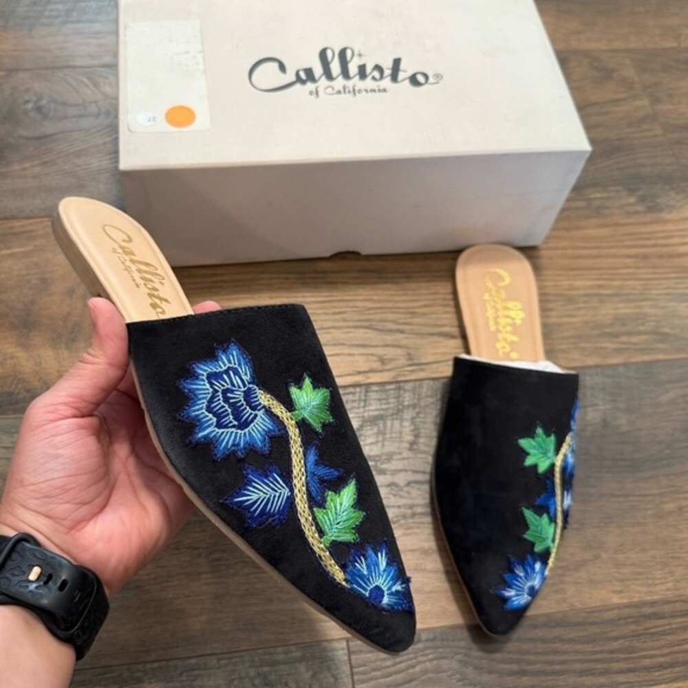 NEW Callisto Carisma Slide Slip-On Mules 7.5 Floral Embroidered‎ Casual Shoes